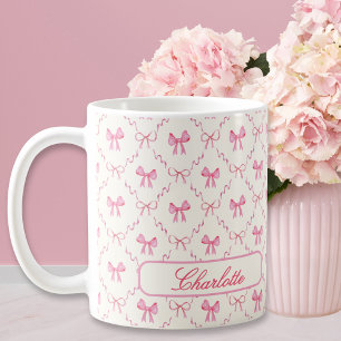 Custom Name Coquette Pink Bow Coffee Mug