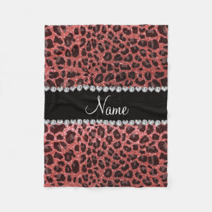 Custom name coral pink glitter leopard print fleece blanket
