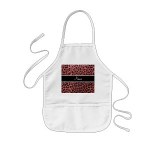 Custom name coral pink glitter leopard print kids apron