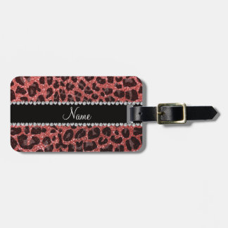 Custom name coral pink glitter leopard print luggage tag
