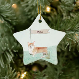 Custom Name Corgi Pet Dog Ceramic Tree Decoration