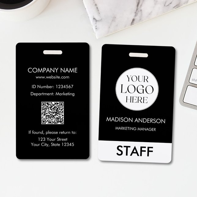 Custom Name Corporate Business Logo Employee ID Badge (Back and Front)