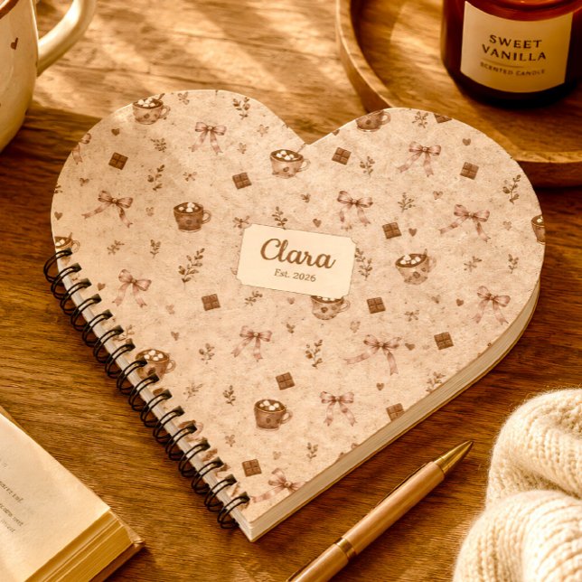 Custom Name Cosy Cocoa Hot Chocolate Heart Gift  Notebook (Creator Uploaded)