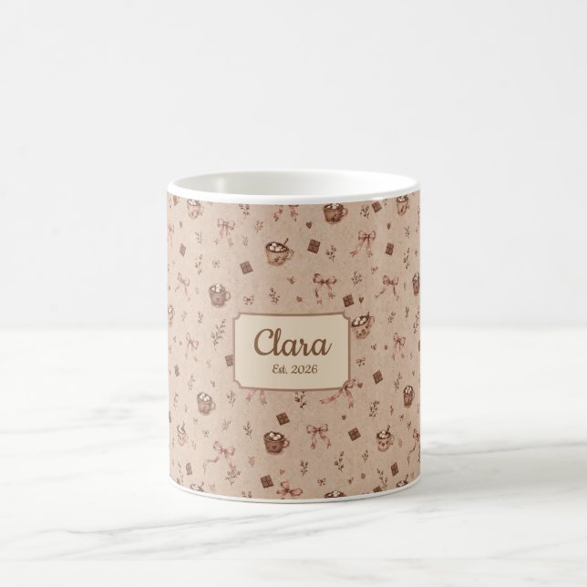 Custom Name Cosy Cocoa Hot Chocolate Pattern Gift  Coffee Mug (Center)
