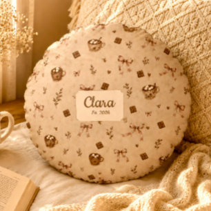 Custom Name Cosy Cocoa Hot Chocolate Readers Gift  Round Cushion