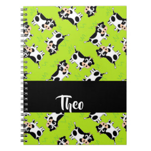 Custom name cow on green notebook