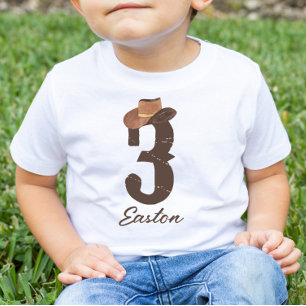 Custom Name Cowboy Hat 3 Third 3rd Three Birthday Toddler T-Shirt