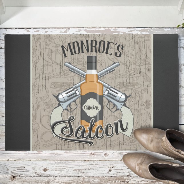 Custom NAME Cowboy Revolver Gun Whiskey Saloon Bar Doormat (Creator Uploaded)