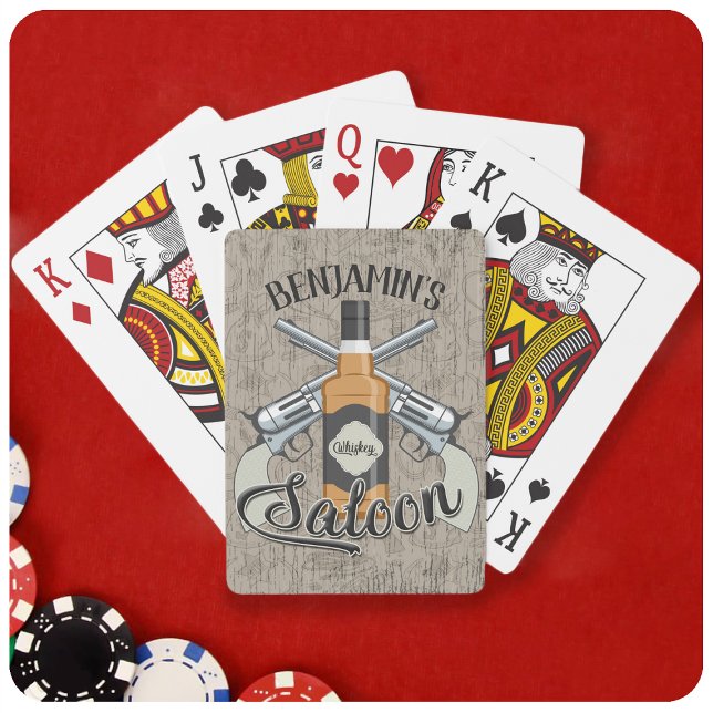Custom NAME Cowboy Revolver Gun Whiskey Saloon Playing Cards (Creator Uploaded)