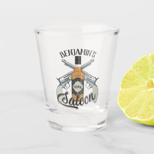 Custom NAME Cowboy Revolver Gun Whiskey Saloon Shot Glass