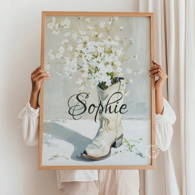 Custom Name Cowgirl Boot With Flowers Painting Poster (Custom Name Cowgirl Boot With Flowers Painting Poster)