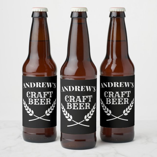 Custom name craft beer wheat crest wreath logo beer bottle label (Bottles)