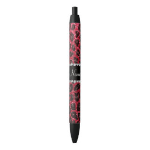 Custom name crimson red glitter leopard print black ink pen