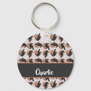 Custom name crow pattern key ring