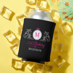 Custom Name Crown Crest Elegant Monogram Birthday Can Cooler