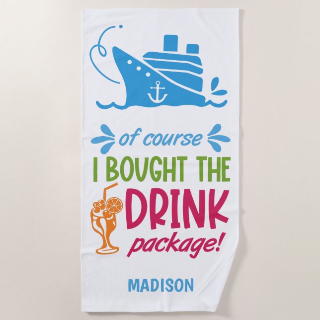 Custom Name Cruise Drinks Beach Towel (Front)