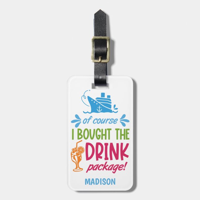 Custom Name Cruise Drinks Luggage Tag (Front Vertical)