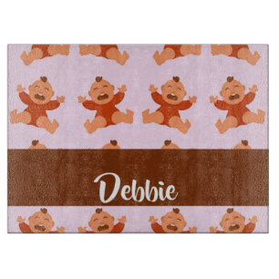 Custom name crying babies on pink cutting board