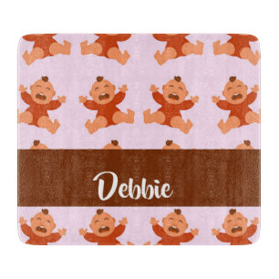 Custom name crying babies on pink cutting board