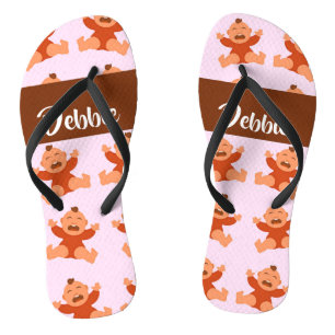 Custom name crying babies on pink jandals