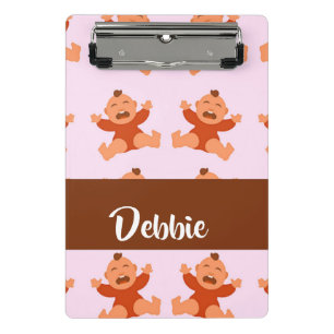 Custom name crying babies on pink mini clipboard