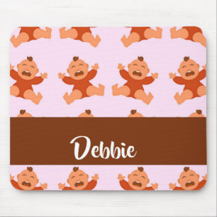 Custom name crying babies on pink mouse pad