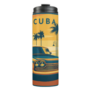 Custom Name Cuba Car Illustration Thermal Tumbler
