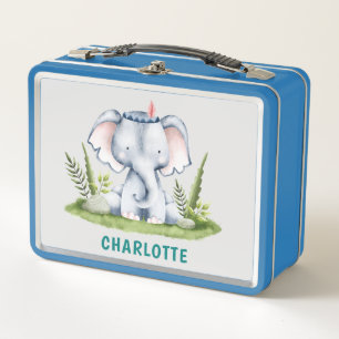 Custom Name Cute Animals Elephant Kids Metal Lunch Box