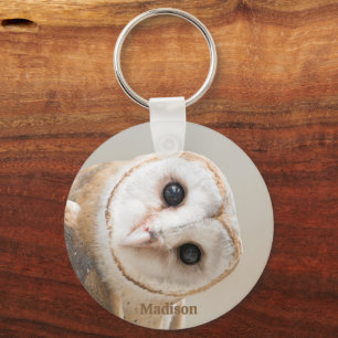 Custom Name Cute Barn Owl Key Ring