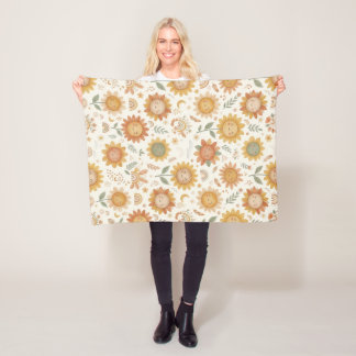 Custom Name Cute Boho Sunflower Sun & Rainbow Fleece Blanket