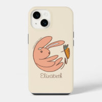 Custom Name Cute Bunny and Carrot Animal Art