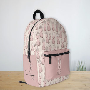 Custom Name Cute Bunny Pattern Girl's Pink Printed Backpack