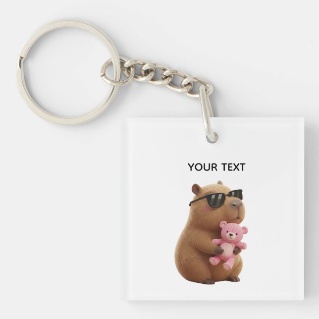 Custom Name Cute Capybara Pink Teddy Bear Keychain (Front)
