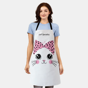 Custom Name Cute Cat Face Apron