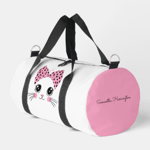 Custom Name Cute Cat Face Duffle Bag