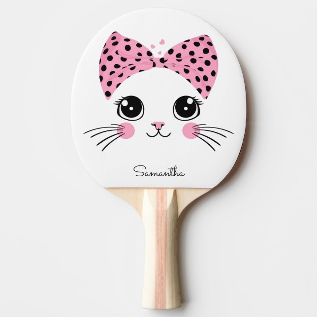 Custom Name Cute Cat Face Ping Pong Paddle (Front)