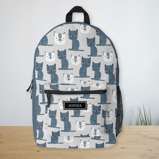 Custom Name Cute Cats Pattern Nordic Kids Printed Backpack (Custom Name Cute Cats Pattern Nordic Kids Printed Backpack)