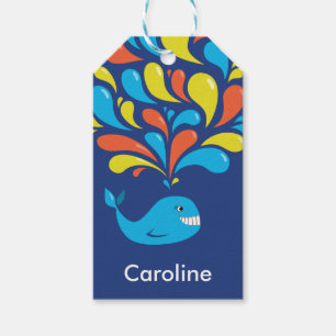 Custom Name Cute Colourful Blue Whale Gift Tags