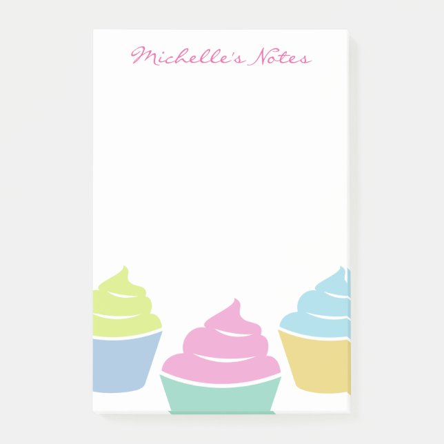 Custom name cute colourful cupcake sticky notes (Front)