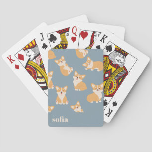 Custom Name Cute Corgi Pattern for Dog Lover Playing Cards