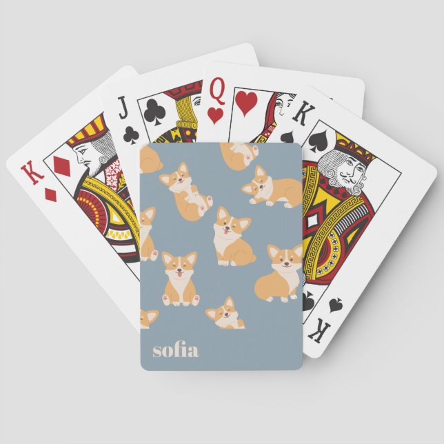 Custom Name Cute Corgi Pattern for Dog Lover Playing Cards (Back)