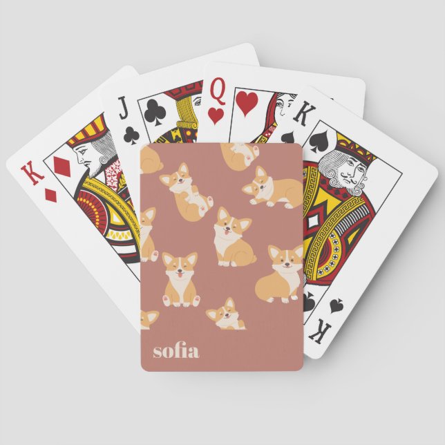 Custom Name Cute Corgi Pattern for Dog Lover Playing Cards (Back)
