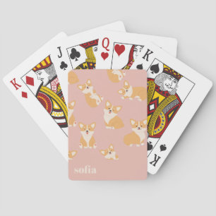 Custom Name Cute Corgi Pattern for Dog Lover Playing Cards