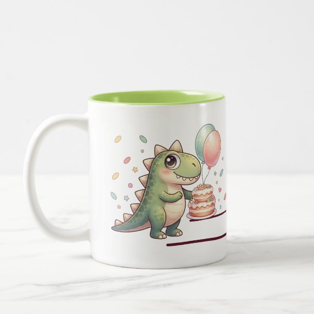 Custom Name Cute Dinosaur Boys Birthday Mug (Left)