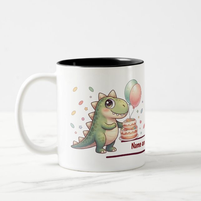 Custom Name Cute Dinosaur Boys Birthday Mug (Left)