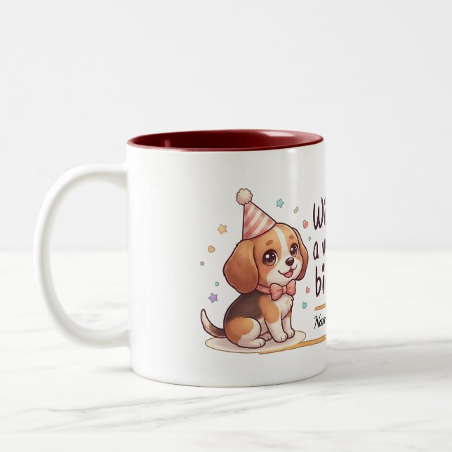 Custom Name Cute Dog Boys Birthday Gift Mug (Left)