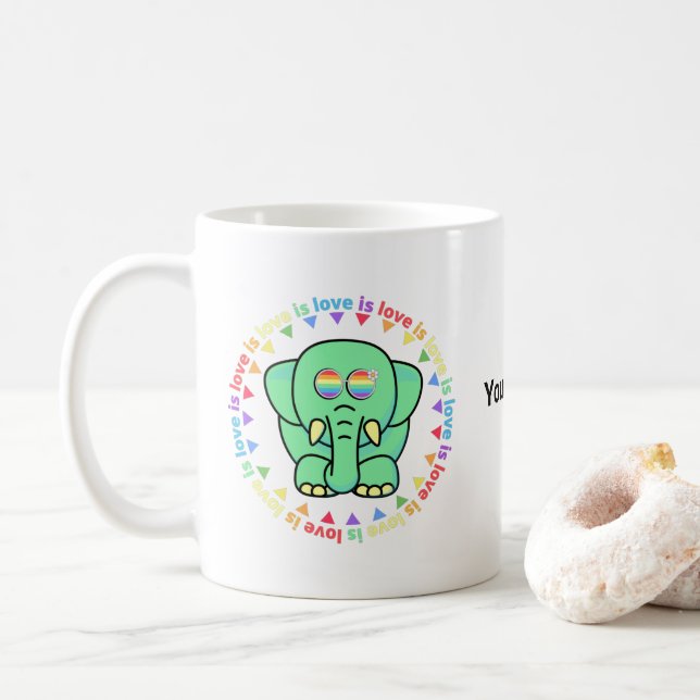Custom Name Cute Elephant LGBTQ Pride Coffee Mug (With Donut)