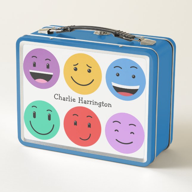 Custom Name Cute Emoticons Metal Lunch Box (Back)