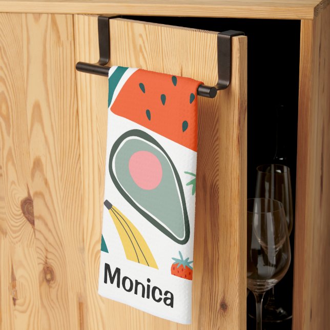 Custom Name Cute Fruits Background Tea Towel (Thirds Fold)
