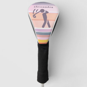 Custom Name Cute Fun Pastel Stripes Purple Peach Golf Head Cover